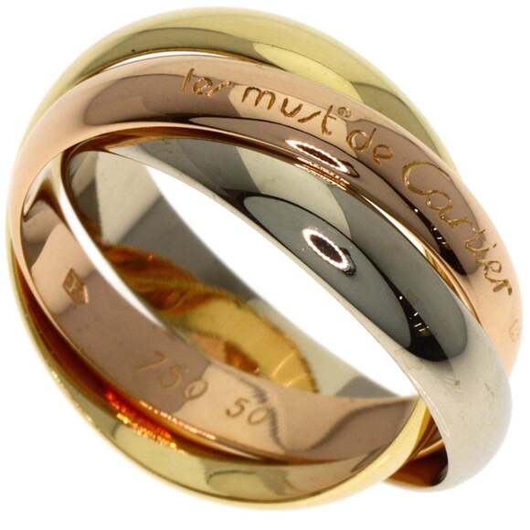 Cartier Trinity 18k Tricolor Gold 4.5mm Rolling Band Ring  CARTIER 18k Gold Trinity Ring #50